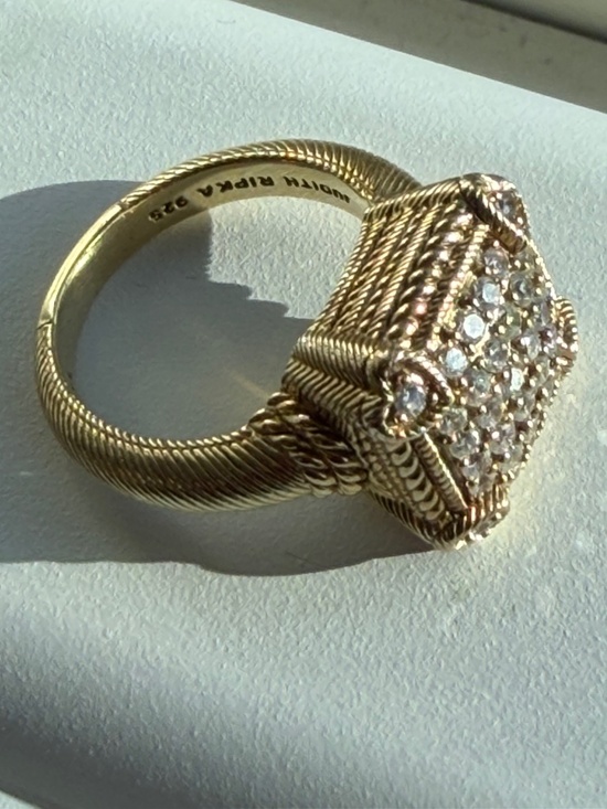 Judith Ripka Jewelry - Vtg Judith Ripka 925 Sterling Gold Tone Cz stunning cocktail r with Heart Accent